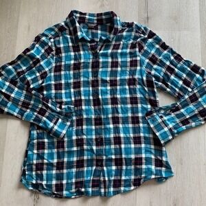 Eddie Bauer - Sz. Medium teal black plaid casual outdoor farm